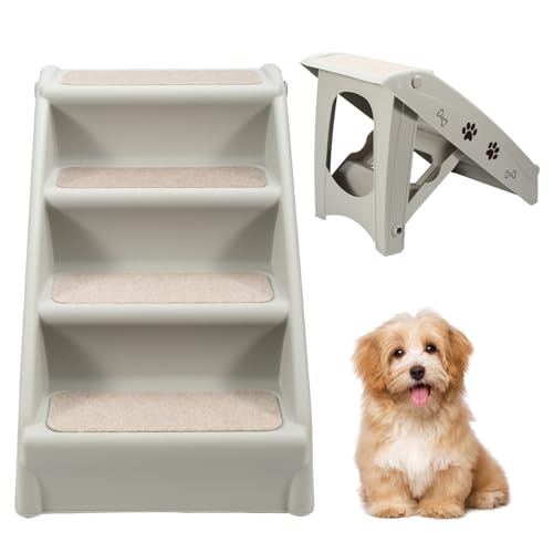 Ansobea 4-Stufige Haustiertreppe Faltbare mit Teppichboden, Hunderampe Katzentreppe Max. Belastung 75 kg, Bett Balkon Sofa Tragebare(Grau) von Ansobea