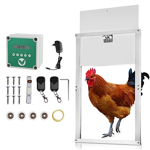Ansobea Automatische Hühnerklappe Türöffner Hühnerstall Automatisch Hühnertür Set mit LED Display Hühnerklappe Netzbetrieb oder Batterie Mit 2 Fernbedienungen,Lichtsensor, Zeitschaltung von Ansobea