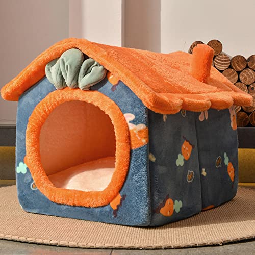 AnsonBoy Hundehütte, weiches Haustierbett, abnehmbares Kissen, Katzennest, für den Innenbereich, warmes Sofa, Höhle, gemütliches Schlafbett, Orange Rettich, L von AnsonBoy