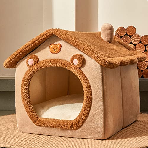 AnsonBoy Hundehütte, weiches Haustierbett, abnehmbares Kissen, Katzennest, für den Innenbereich, warmes Sofa, Höhle, gemütliches Schlafbett, geschlossen, braun, L von AnsonBoy