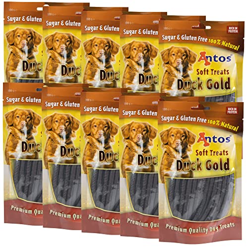 Antoa Duck Gold Hundefutter - Enten Schnürchen - 50% Enten-Filetfleisch mit Entenleber - zuckerfrei - glutenfrei - 10 x 100g von Antos