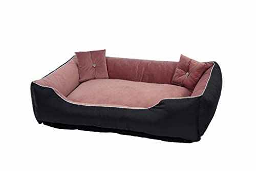 Luxus Hundesofa XL groß - Ergonomisch Hundeplatz mit Abnehmbar Bezug waschbar - Hunde Bett mit Boden Rutschfest - Hundebett mit hoher Rand - Hundekorb mit Wendekissen in Größe XL 110x80cm im Rosa von Antyki24