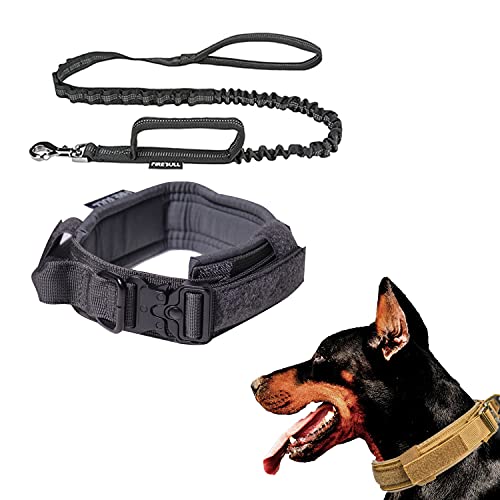 Taktisches Hundehalsband mit Bungee-Leine, verstellbares Militär-Hundehalsband mit reflektierendem Patch, Kontrollgriff und robuster Metallschnalle für kleine, mittelgroße und große Hunde von Anubis Bastet