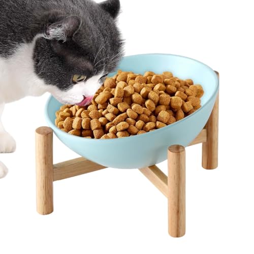 Erhöhte und geneigte Futternäpfe für Katzen, Futternäpfe aus Keramik mit Ständer – geneigter Futternapf gegen Verschütten | Erbrochene Schüssel für Haustiere mit Holzständer von Anulely