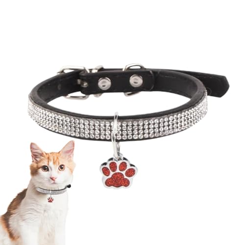 Katzenhalsband, , Katzenhalsband mit Strass | niedliche Katzenhalsbänder | verstellbare Halsbänder für Haustiere mit Pfotenabdrucketikett, Zubehör für Tiere von Anulely