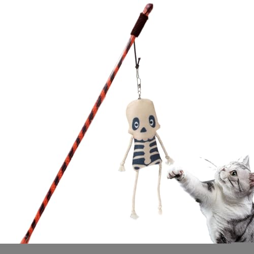 Katzenstab - Halloween Kitten Fun Stick - Ergonomischer Katzen-Teaser mit Kürbisgeist für Langeweile Reduzierung, Jagdsimulation, Training, Übung von Anulely