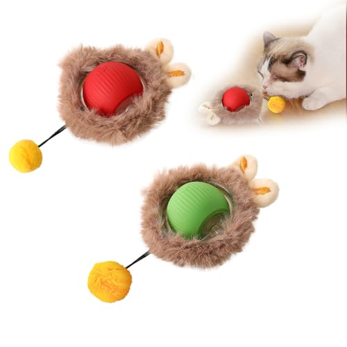 2 Stück Interaktives Katzenspielzeug Katzenball mit LED Licht,Katzenspielzeug Elektrisch Katzenball mit Dehnbarer Plüschschwanz,Powerball Katze Wiederaufladbares,Interaktiver Spielball für Katzen von Anyingkai