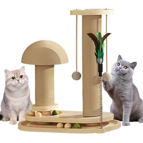 Anyingkai Interaktives Katzenspielzeug Aus Holz,4 in 1 Interaktives Katzenspielzeug,Hölzernes Katzenspielzeug,Holzkugel-Katzenkarussell,Intelligenzspielzeug für Katzen Holz,Wooden Cat Toy(1, A) von Anyingkai