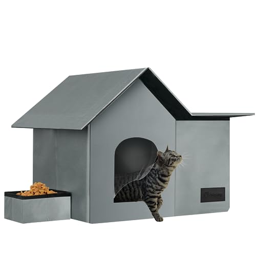 Katzenhäuser für Outdoor-Katzen, großes wetterfestes Katzenbett für Indoor-Katzen, zusammenklappbar, warm, Wildkatzenhaus mit abnehmbarer weicher Matte und Schüssel für den Winter von Anysiny