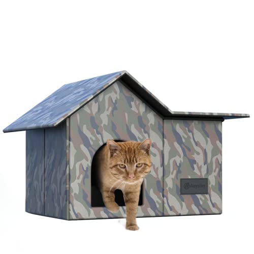 Katzenhaus im Freien - Katzenhaus für Outdoor/Indoor-Katzen, wetterfestes Feral-Katzenhaus für streunende Kätzchen, groß, faltbar, abnehmbar, wasserdicht, Oxford-Gewebe, warmes, weiches Zelt von Anysiny