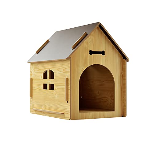 Katzenhaus Indoor Katzen Kleine Hundehöhle Bett Holzkäfige für kleine Haustiere mit Tür und Fenstern Abnehmbares Holz-Katzenhaus, Außenblockhütte Innenhaus (Farbe: B, Größe: M) von AoForce