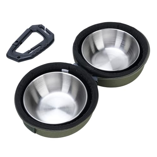 Aoaoy Doppelklapphunde Doppelschale in Einem Edelstahl -Laptop -Reisen für Lebensmittelfutter mit Eva -Beutel und Clamp/Holder für Camping Im Freien (OD grün) von Aoaoy