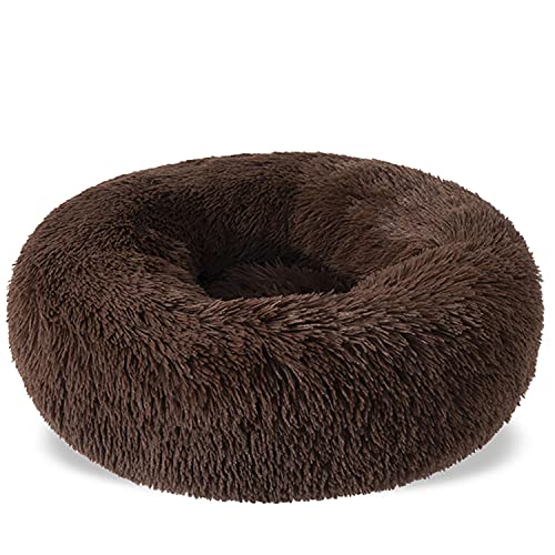 Aodafei Weiches Plüsch Haustierbett Hund & Katze Kissen Bett Körbchen Rund Donut Herausnehmbaren Waschbar,Dunkelbraun,50 cm von Aodafei