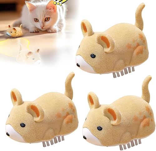 Aodejoy Katzenspielzeug Maus Elektris-ch, 2025 Interactive Elec-tric Hamster Cat Toy, Spielmaus, Selbst bewegen Hindernisse vermeiden Interaktives Katzenspielzeug Selbstbeschäftigung (Gelb) von Aodejoy