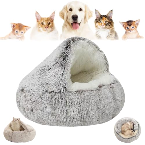 Cozy Cocoon Pet Bed for Dogs and Cats, Olvys Cozy Cocoon Pet Bed, Fidofaves Cozy Nook Pet Bed, Calming Dog Bed, Hooded Dog Bed for Small Dogs, Hooded Cat Bed Cave (35CM,Coffce/Long Velvet) von Aoguni