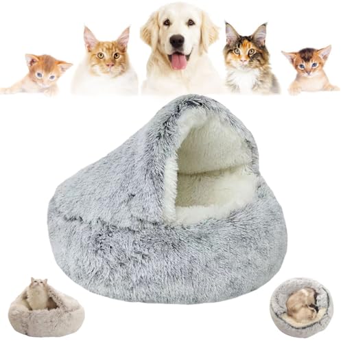 Cozy Cocoon Pet Bed for Dogs and Cats, Olvys Cozy Cocoon Pet Bed, Fidofaves Cozy Nook Pet Bed, Calming Dog Bed, Hooded Dog Bed for Small Dogs, Hooded Cat Bed Cave (35CM,Gray/Long Velvet) von Aoguni