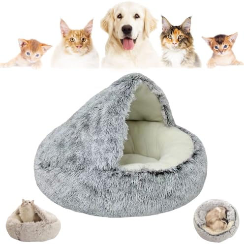 Cozy Cocoon Pet Bed for Dogs and Cats, Olvys Cozy Cocoon Pet Bed, Fidofaves Cozy Nook Pet Bed, Calming Dog Bed, Hooded Dog Bed for Small Dogs, Hooded Cat Bed Cave (35CM,Gray/Short Velvet) von Aoguni