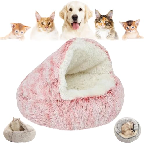 Cozy Cocoon Pet Bed for Dogs and Cats, Olvys Cozy Cocoon Pet Bed, Fidofaves Cozy Nook Pet Bed, Calming Dog Bed, Hooded Dog Bed for Small Dogs, Hooded Cat Bed Cave (35CM,Pink/Long Velvet) von Aoguni