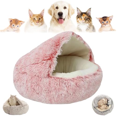 Cozy Cocoon Pet Bed for Dogs and Cats, Olvys Cozy Cocoon Pet Bed, Fidofaves Cozy Nook Pet Bed, Calming Dog Bed, Hooded Dog Bed for Small Dogs, Hooded Cat Bed Cave (60CM,Pink/Short Velvet) von Aoguni