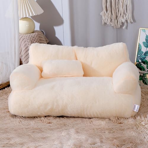 REVUERA Pet Sofa,Calming Pet Bed Fluffy Plush Pet Sofa,REVUERA Pet Bed,Dog Couches for Large Dogs,Durable Dog Bed,Pet Sofa Bed, for Large Small Medium Size Dog Cat. (Moonlight beige,XL) von Aoguni