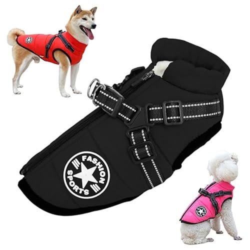 Waterproof Furry Jacket for Dogs of, Waterproof Winter Jacket with Built-in Harness, Dog Jacket with Harness, Waterproof Windproof Dog Winter Warm Coats for All Dogs, Cats (2XL,Black) von Aoguni