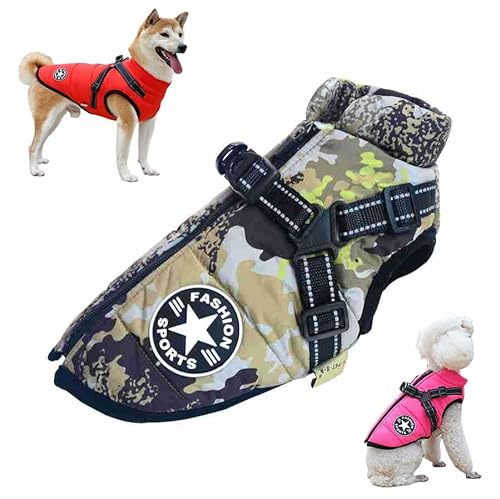 Waterproof Furry Jacket for Dogs of, Waterproof Winter Jacket with Built-in Harness, Dog Jacket with Harness, Waterproof Windproof Dog Winter Warm Coats for All Dogs, Cats (2XL,Camouflage) von Aoguni