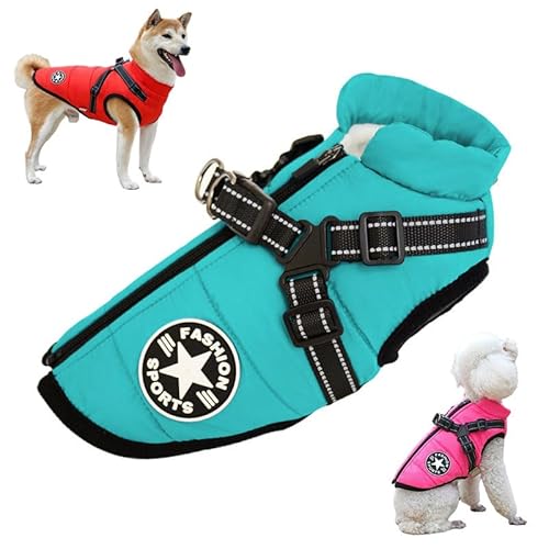 Waterproof Furry Jacket for Dogs of, Waterproof Winter Jacket with Built-in Harness, Dog Jacket with Harness, Waterproof Windproof Dog Winter Warm Coats for All Dogs, Cats (2XL,Light Blue) von Aoguni