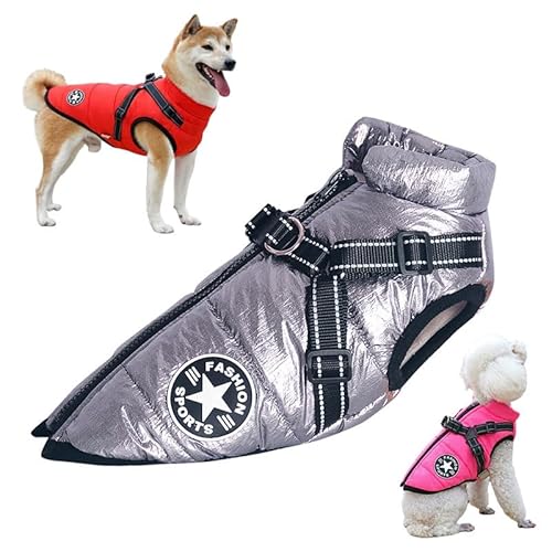 Waterproof Furry Jacket for Dogs of, Waterproof Winter Jacket with Built-in Harness, Dog Jacket with Harness, Waterproof Windproof Dog Winter Warm Coats for All Dogs, Cats (2XL,Silver) von Aoguni