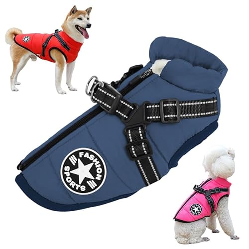 Waterproof Furry Jacket for Dogs of, Waterproof Winter Jacket with Built-in Harness, Dog Jacket with Harness, Waterproof Windproof Dog Winter Warm Coats for All Dogs, Cats (3XL,Dark Blue) von Aoguni