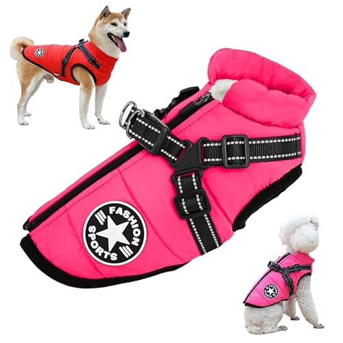 Waterproof Furry Jacket for Dogs of, Waterproof Winter Jacket with Built-in Harness, Dog Jacket with Harness, Waterproof Windproof Dog Winter Warm Coats for All Dogs, Cats (3XL,Pink) von Aoguni