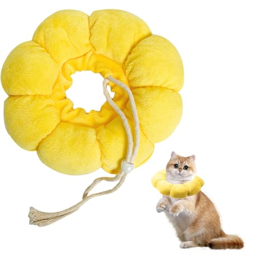 Halskrause Katze, Einstellbarer Halskrause Halsband, Weich Sonnenblume Wiederherstellung Halsband Kragen Cone, Schutzkragen Katze für Katzen Kleiner Hunde Nach Operation und Verletzungen (Gelb, M) von Aohyue