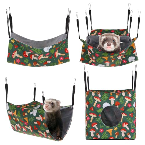 Frettchen-Hängematte für Käfig, Kleintier-Hängematten-Set mit Pilzmuster, Ratten-Hängematten, waschbar, gemütliches Hängebett für Chinchilla, Meerschweinchen, Hamster, Zuckergleiter, Eichhörnchen, 4 Frettchen-Hängematte für Käfig, Kleintier-Hängematten-Set mit Pilzmuster, Ratten-Hängematten, waschbar, gemütliches Hängebett für Chinchilla, Meerschweinchen, Hamster, Zuckergleiter, Eichhörnchen, 4 von AojSup