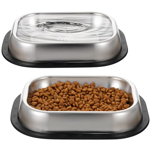 Futternapf aus Edelstahl, mit rutschfester Unterseite, flache Futternäpfe für Hunde, Wassernapf für kleine/mittelgroße Katzen, 2 Stück Futternapf aus Edelstahl, mit rutschfester Unterseite, flache Futternäpfe für Hunde, Wassernapf für kleine/mittelgroße Katzen, 2 Stück von AojSup