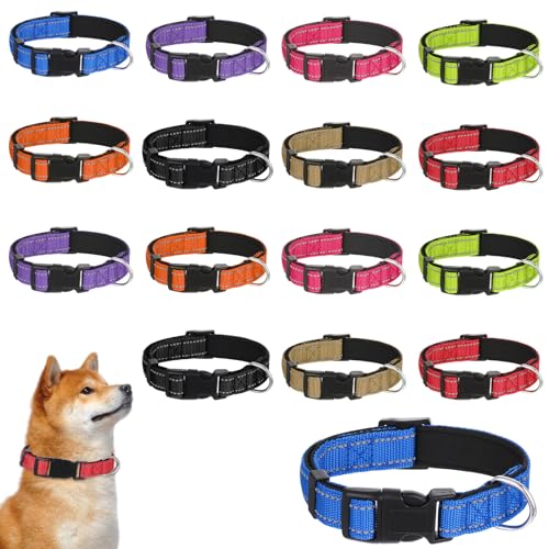 Reflektierende Hundehalsbänder für Katzen/Haustiere, verstellbar, Nylon, mit Verschlussschnalle, weich gepolstert, atmungsaktiv, für Katzen, Haustiere, Größe S, 16 Stück von AojSup