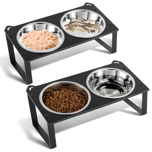 Erhöhte Futternäpfe für Katzen, 4 Edelstahlnäpfe für den Innenbereich, mit niedlichem Metallständer, 10° geneigt, Anti-Erbrechen, breit, flach erhöht, für mehrere Kätzchen, Welpen, 2 Stück Erhöhte Futternäpfe für Katzen, 4 Edelstahlnäpfe für den Innenbereich, mit niedlichem Metallständer, 10° geneigt, Anti-Erbrechen, breit, flach erhöht, für mehrere Kätzchen, Welpen, 2 Stück von Aomafamzoy