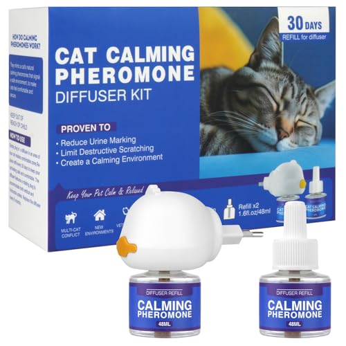 Aomig Beruhigungsspray für Katzen 3Pcs Beruhigendes Pheromon Set mit Stecker Lindert Ängste Stress Problemverhalten Gesichtspheromone für Katzen mit Beruhigender und Entspannender Reisen Freien (96ml) von Aomig