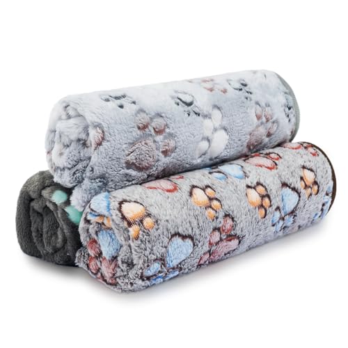 Aomig Hundedecke Katzendecken 3Pcs Waschbar Flauschig Decken Super Weich Fluffy Haustier Decken Kleine Mittlere Grosse Hunde Katzen Sofaschoner aus Coral Fleece für Transportbox Autos Betten 52*76cm von Aomig