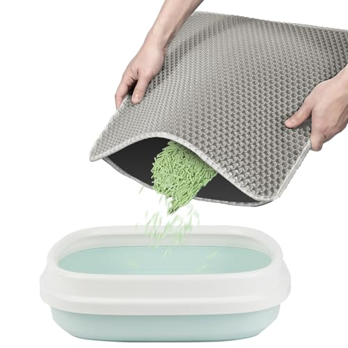 Aomig Katzenklo Matte EVA Katzenstreu Matte Wasserdichte Katzenklo Katzentoilette Matte Unterleger Waben Design Katzenklo Vorleger Doppelte Schichte Katzenstreu Matte Netz Katzenmatte (60*45cm, Grau) von Aomig
