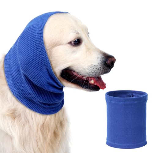 Aomig Ohrenschützer für Hunde - Hundemütze, Gehörschutz, Ohrenklappe, Kopfwickel, Hals- und Ohren-Wärmer, Hundekopfhörer für Silvester (Blau, L) von Aomig