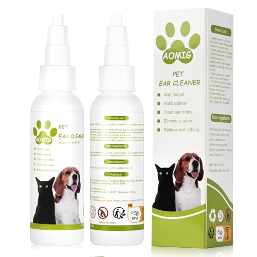 Aomig Ohrentropfen für Hunde Katzen Ohrenreiniger Ohrentzündungen Juckreiz Pilzinfektion Behandlung von Ohrmilben Hund Ohrenschmalz Entferner Hundeohrschmalz Ear Cleaner Schmutz Geruchsentferner(50ml) von Aomig