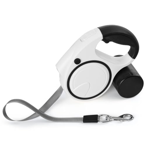 Aomig Rollleine Hunde Hundeleine für Kleine Große Hunde Ausziehbar mit Lampe, Reflektorstreifen, Anti-Rutsch-Griff, Schnellbremskno Einziehbar Dog Leash Training Spaziergänge Gurt 5M Schwarz für Hunde von Aomig