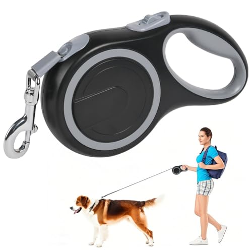 Aomig Rollleine für Hunde Hundeleine für Kleine Große Hunde 360° Verhedderungsfreier Ausziehbar mit Anti-Rutsch-Griff und Schnellbremskno Einziehbar Dog Leash für Training Spaziergänge (Grau-8m-50kg) von Aomig