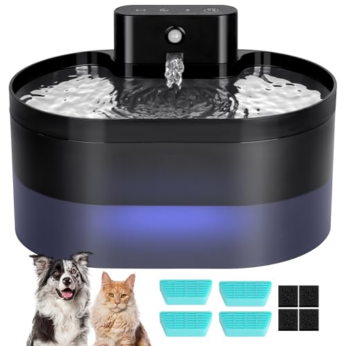 Aomig 2.2L Trinkbrunnen für Katze und Hunde Kabellos 12Pcs Katzenbrunnen Kabellos mit Bewegungsmelder und Akku 2200mAh Wasserbrunnen für Katzen Ultraleise Katzentrinkbrunnen für Haustiere (Schwarz) von Aomig