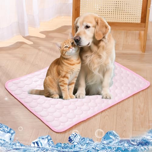 Katzencare - Kühlmatte Hitzestopp, Katzencare Kühlmatte Für Katzen, Kühlmatte Hund Katze, Kühlbett Aus Eisseide, Kühlbett Für Kleine & Große Hunde, Faltbar & Waschbar (Rosa, 150x100cm) von Aoosecx