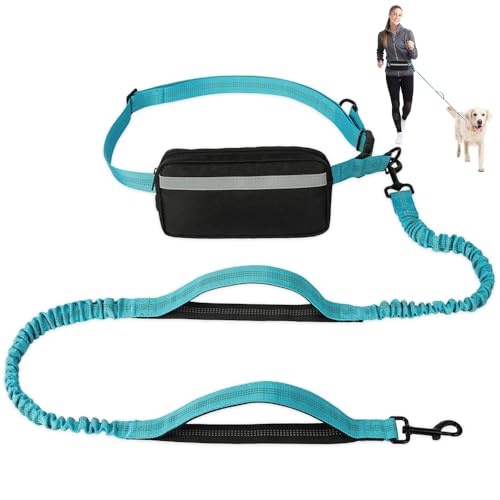 Aoreun Joggingleine Hunde, Freihändige Leine mit Hüftgurt Gürteltasche, Elastische Reflektierende Hundeleine, Freihandleinen Hundeleine für alle Hunderassen Hunde Joggen Wandern Laufen (Blau) von Aoreun