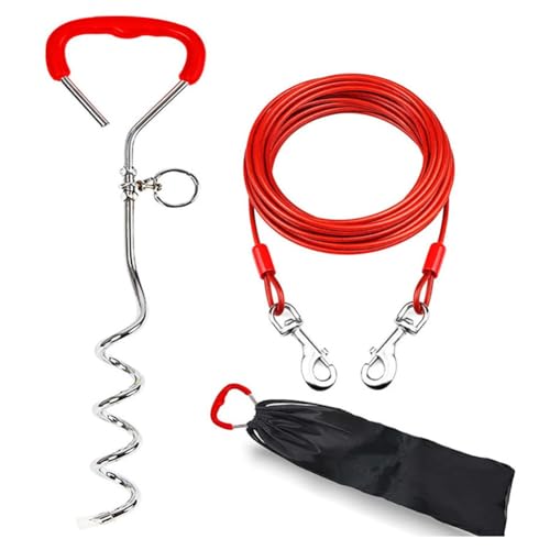 Aorwh Hundeanbindungsseil und -Pflock Rot Stahl + PVC 16 Stark Reflektierende Spirale für Hunde Bis zu 125 Pfund von Aorwh