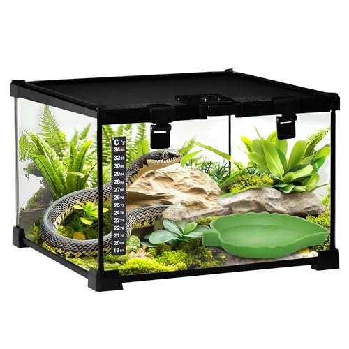 PawHut Erhöhtes Reptilienterrarium mit Schloss und Futtertür, Glas- und Maschenterrarium für Schildkröten und Schlangen, 30x30x20 cm, Schwarz von Aosom Italy