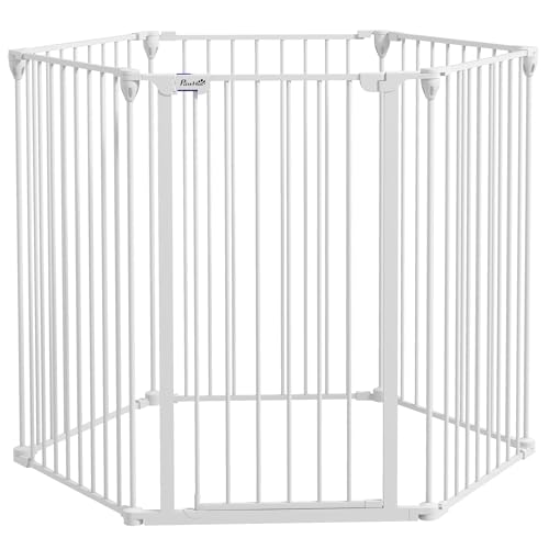 PawHut Faltbares mittelgroßes und großes Hundetor mit doppeltem Sicherheitsschloss, modulares Sicherheitstor aus Metall und Kunststoff, 123x102x100 cm, weiß von Aosom Italy