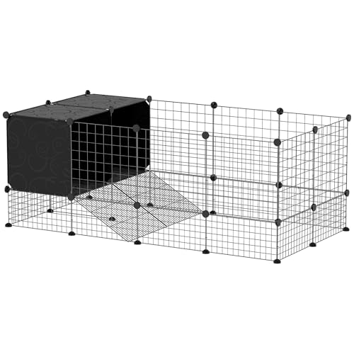 PawHut Modularer Kleintierkäfig mit 2 erhöhten Häusern, Innengehege für Kaninchen, Meerschweinchen und Igel mit 31 Paneelen, schwarz PawHut Modularer Kleintierkäfig mit 2 erhöhten Häusern, Innengehege für Kaninchen, Meerschweinchen und Igel mit 31 Paneelen, schwarz von Aosom Italy