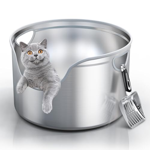 Aothey Edelstahl Katzentoilette Metall mit integriertem Rund für XL/XXL Big und Multi Katzen, 30,5 cm hohe Wandhohe Seite, Geruchskontrolle, leicht zu reinigen, langlebig, inklusive Edelstahlschaufel Aothey Edelstahl Katzentoilette Metall mit integriertem Rund für XL/XXL Big und Multi Katzen, 30,5 cm hohe Wandhohe Seite, Geruchskontrolle, leicht zu reinigen, langlebig, inklusive Edelstahlschaufel von Aothey